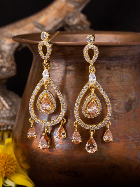 

Voylla Gold-Toned Teardrop Shaped Drop Earrings