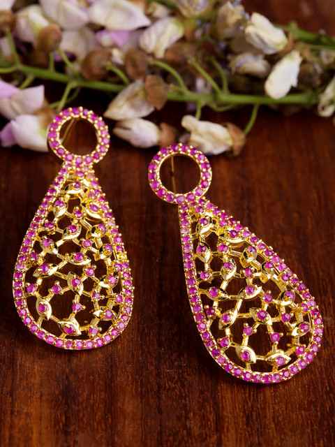 

Voylla Gold-Toned Teardrop Shaped Drop Earrings