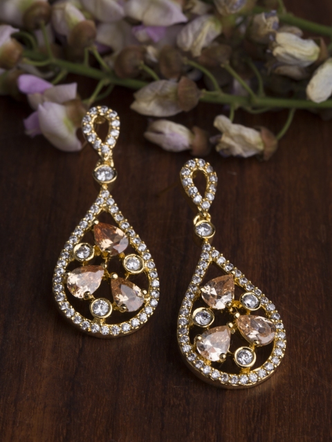 

Voylla Gold-Toned Teardrop Shaped Drop Earrings