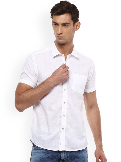 

People Men White Slim Fit Solid Casual Shirt