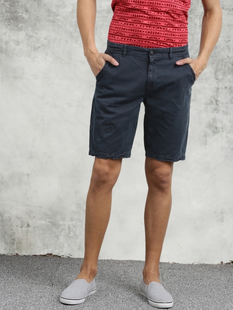 

Breakbounce Men Blue Printed Slim Fit Regular Shorts