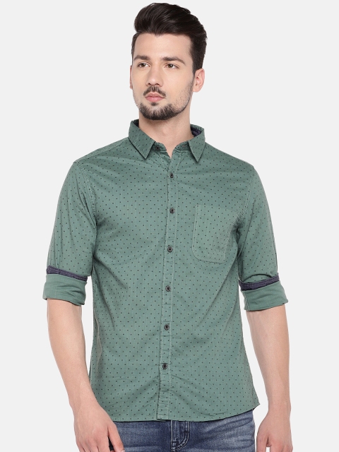 

People Men Green Slim Fit Printed Casual Shirt