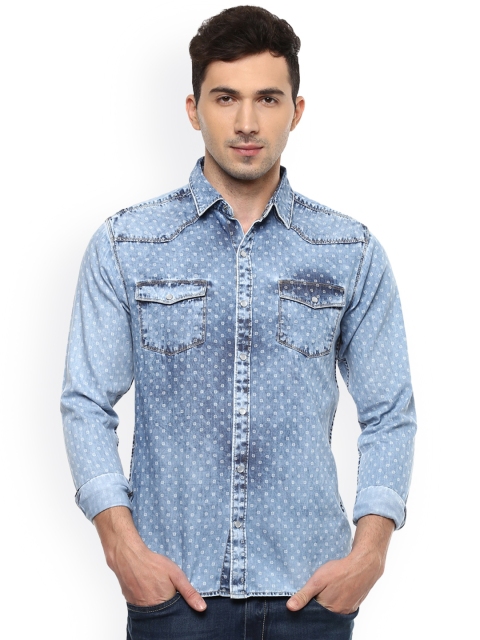 

People Men Blue Slim Fit Printed Casual Shirt