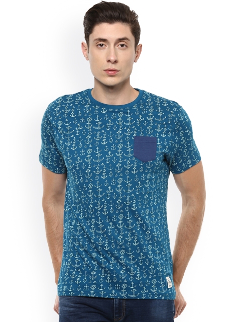 

People Men Blue Printed Round Neck T-shirt