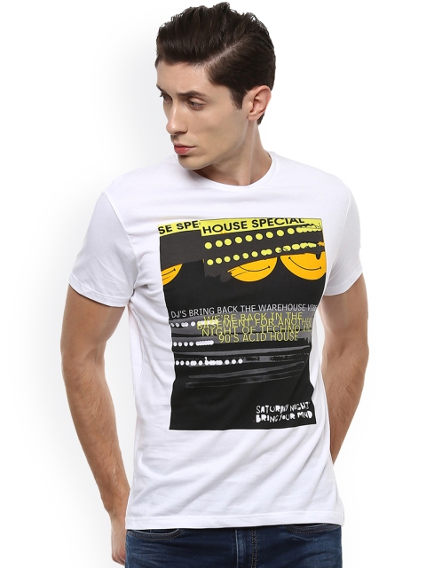 

People Men White Printed Round Neck T-shirt