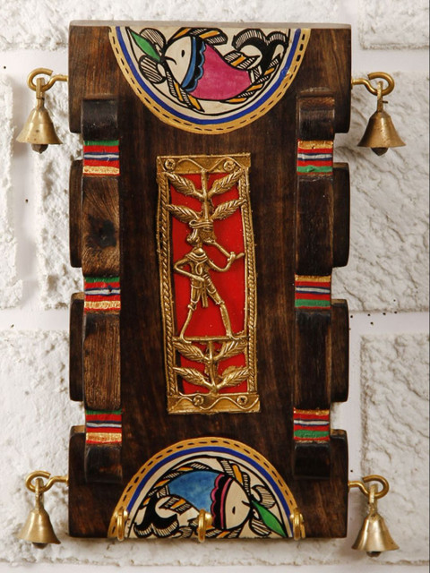 

Unravel India Wooden Dhokra Warli Brown Key Holder