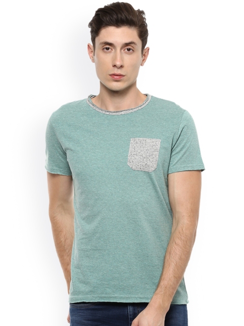 

People Men Sea Green Self-Design Round Neck T-shirt