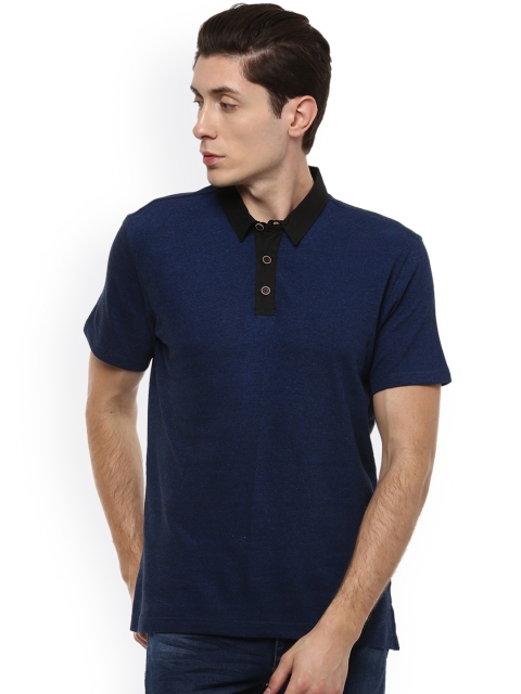 

People Men Navy Blue Solid Polo Collar T-shirt