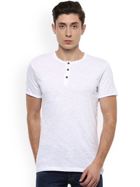 

People Men White Solid Henley Neck T-shirt