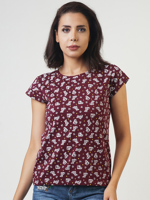 

Blue Saint Women Maroon Printed Round Neck T-shirt
