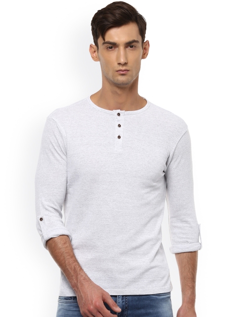 

People Men White Self-Design Henley Neck T-shirt