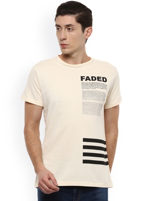

People Men Beige Printed Round Neck T-shirt