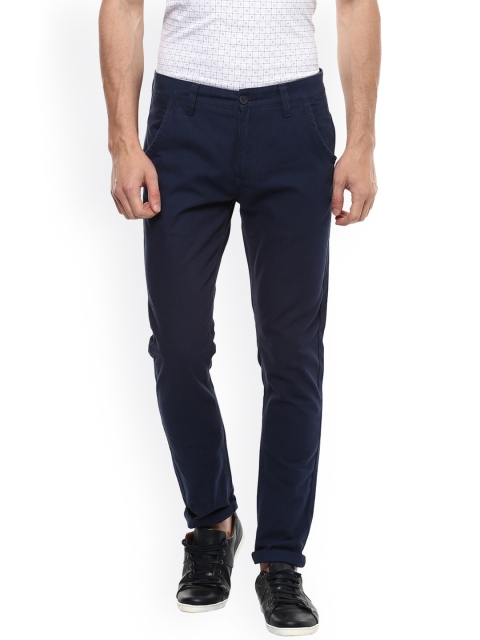 

People Men Navy Blue Regular Fit Solid Regular Trousers