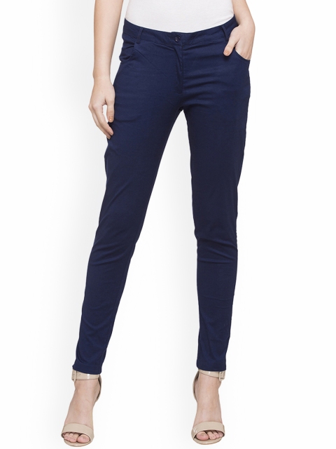 

Globus Women Navy Blue Skinny Fit Solid Cigarette Trousers