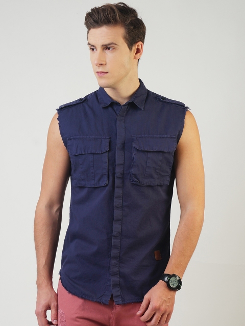 

Blue Saint Men Navy Blue Smart Slim Fit Solid Casual Shirt