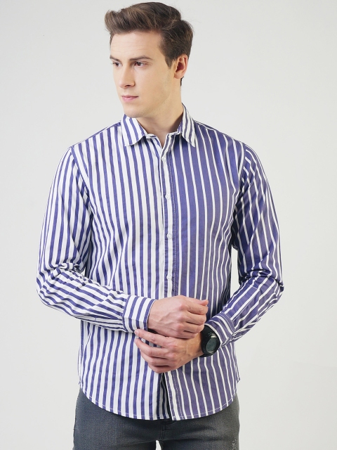 

Blue Saint Men Blue Smart Slim Fit Striped Semiformal Shirt