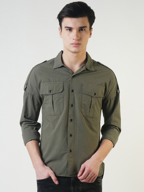 

Blue Saint Men Olive Green Smart Slim Fit Solid Casual Shirt