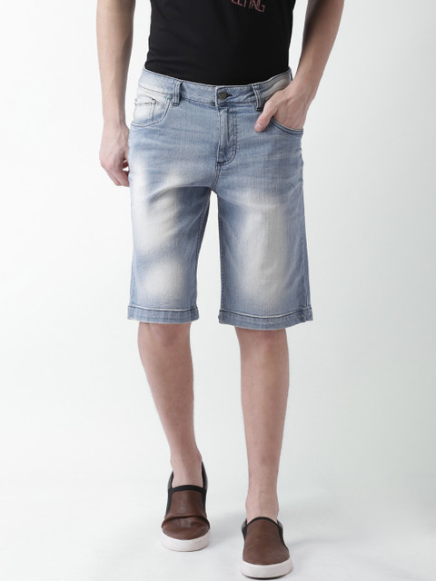 

Blue Saint Men Blue Washed Slim Fit Denim Shorts