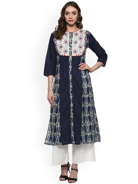 

Bhama Couture Women Blue & White Embroidered Kurta with Palazzos