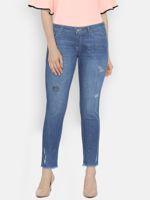 

Lee Cooper Women Blue Slim Fit Low-Rise Low Distress Stretchable Jeans