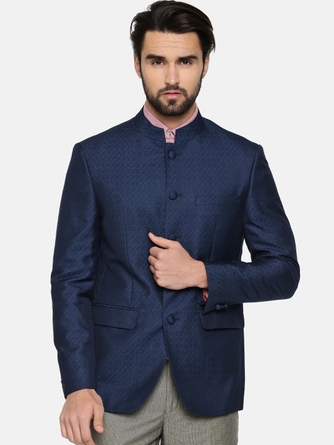 

Peter England Blue Self-Design Slim Fit Single-Breasted Casual Blazer