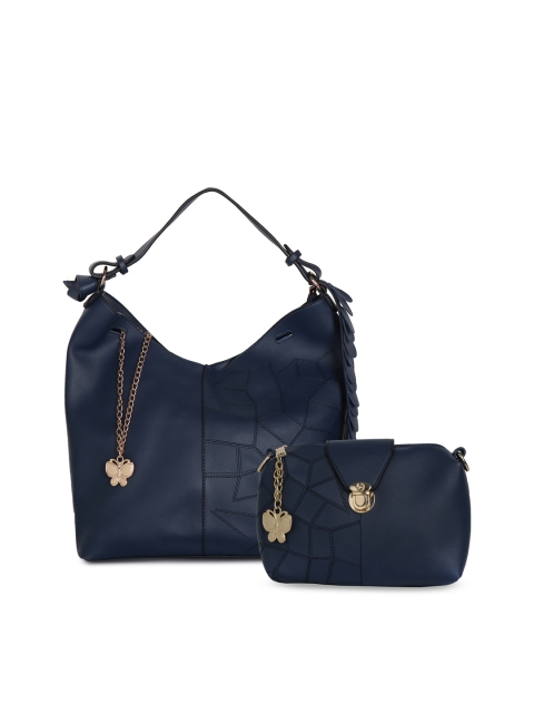 

Butterflies Navy Blue Solid Hobo Bag Set of 2