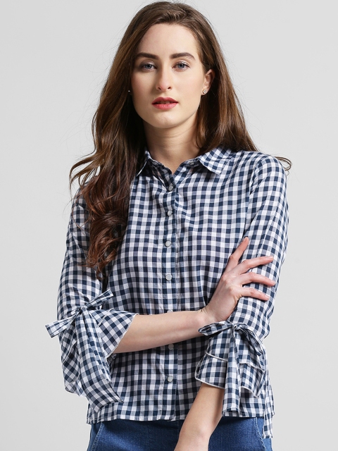 

Texco Women Navy Blue & White Regular Fit Checked Casual Shirt