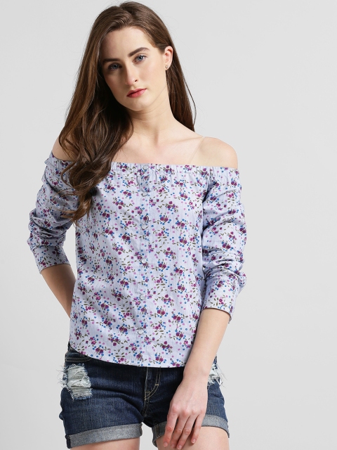 

Texco Women White Floral Print Bardot Top