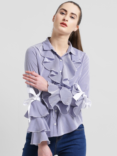 

Texco Women Blue & White Regular Fit Striped Casual Shirt