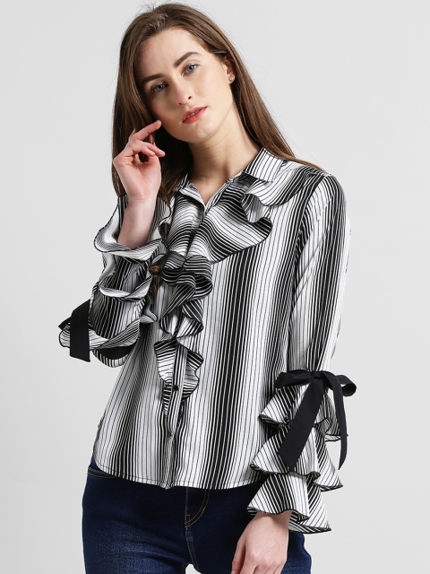 

Texco Women White & Black Regular Fit Striped Casual Shirt
