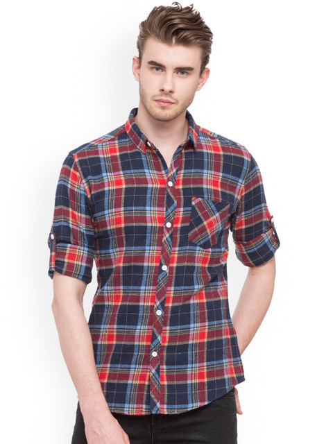 

Nick&Jess Men Blue & Red Slim Fit Checked Casual Shirt