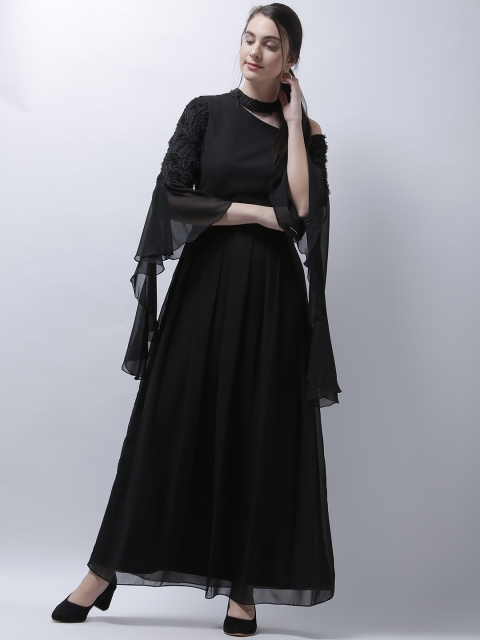 

Athena Women Black Self Design Fit and Flare Dress