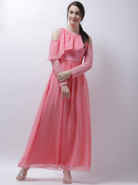 

Athena Women Pink Self Design Fit and Flare Dress