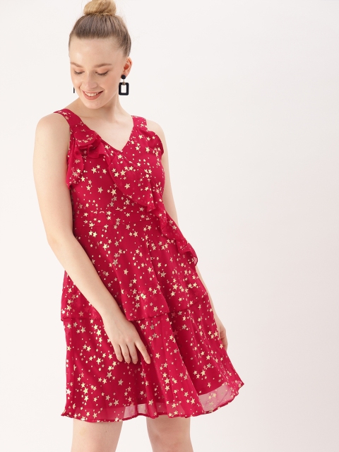 

DressBerry Women Red Printed A-Line Dress