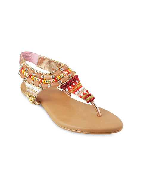 

Metro Women Multicoloured Woven Design Synthetic T-Strap Flats, Multi