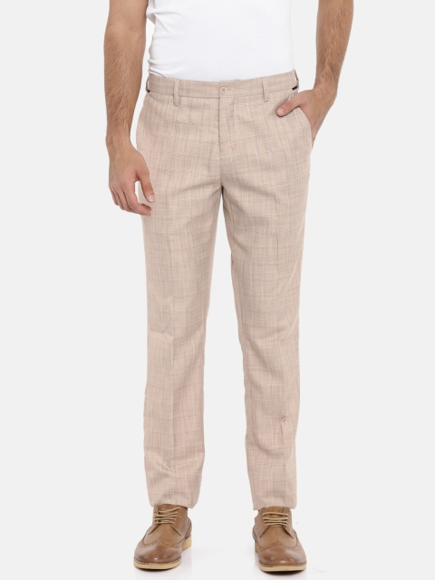 

INVICTUS Men Beige Slim Fit Checked Formal Trousers