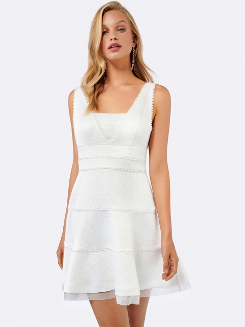 

Forever New Women White Textured Fit and Flare Dress