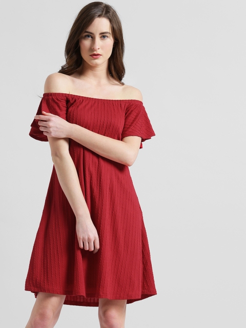 

Zink London Women Red Self Design A-Line Dress