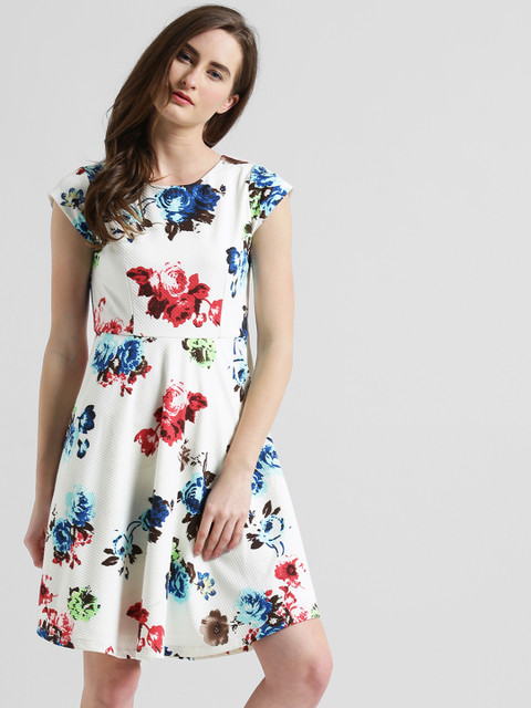 

Zink London Women White Printed Fit and Flare Dress
