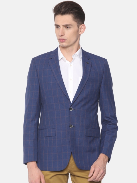 

Raymond Blue & Orange Single-Breasted Checked Contemporary Fit Casual Blazer