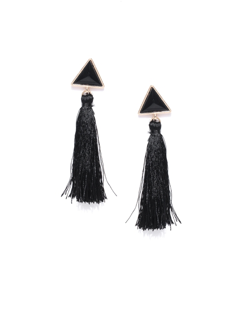 

OOMPH Gold-Toned & Black Tasseled Crystal Triangular Drop Earrings