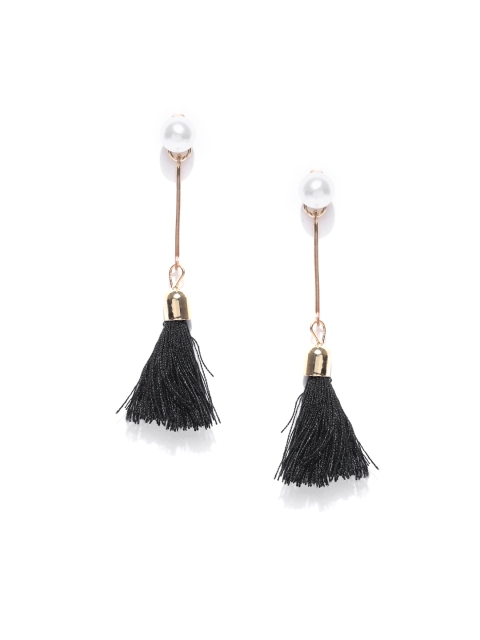 

OOMPH Gold-Toned & Black Tasseled Contemporary Drop Earrings