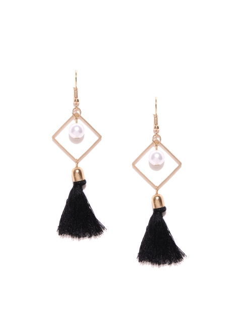 

OOMPH Gold-Toned & Black Diamond Shaped Tasselled Earrings