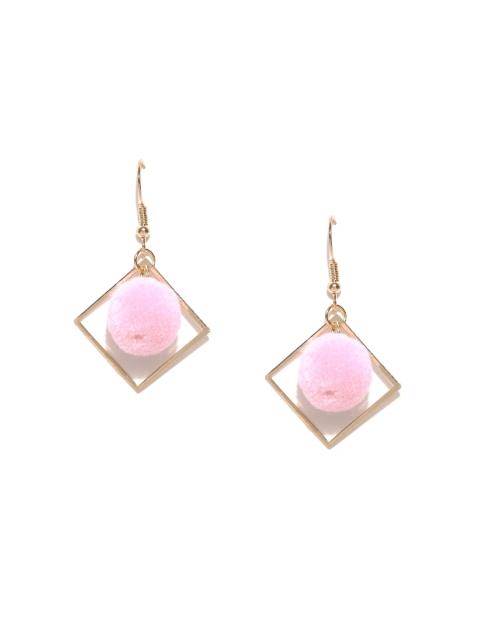 

OOMPH Gold-Toned & Pink Diamond Shaped Pomp-Pom Earrings