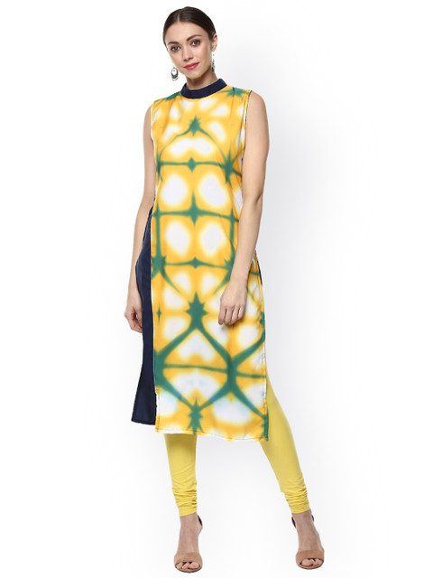 

ZIYAA Women Yellow & Blue Dyed Straight Kurta