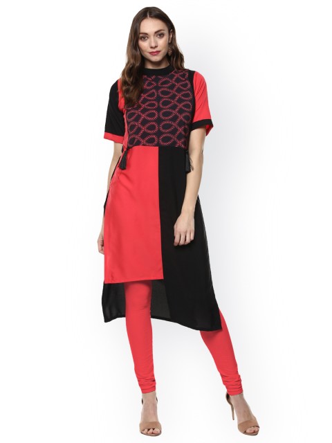 

ZIYAA Women Black & Red Printed Straight Kurta