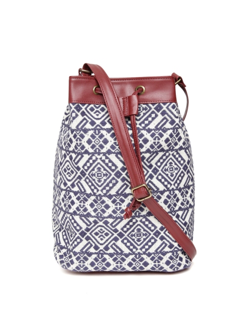 

Kanvas Katha Navy Blue & White Self-Design Sling Bag