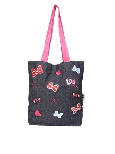 

Kanvas Katha Navy Blue & Red Applique Denim Tote Bag
