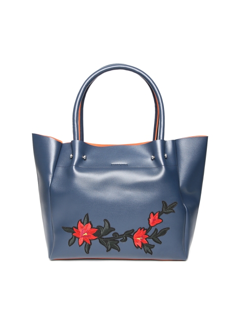 

Kanvas Katha Navy Blue Applique Detail Shoulder Bag