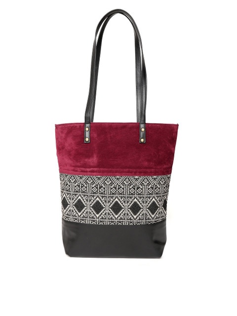 

Kanvas Katha Maroon & Black Self Design Tote Bag